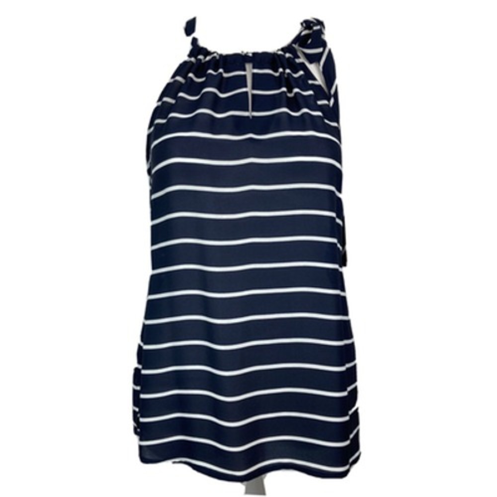 Soho Shirt Cami Womens S Navy Blue White Stripe Sleeveless Tie Neck Halter Rank